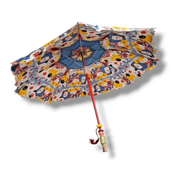 Vintage Accessories - Vintage Small Fabric Parasol Umbrella Novelty Kokechi Colorful Whimsy